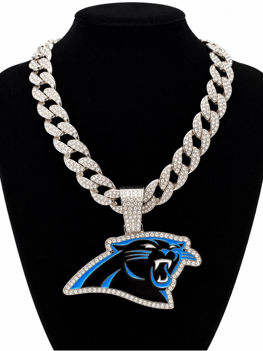 NFL Carolina Panthers Silver and Blue Pave Pendant Chain
